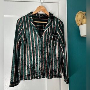 Forever 21 Green Velvet Striped Shirt